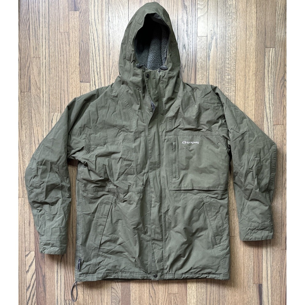 SPRAYWAY Jacket Men's SZ L Green Waterproof Rain Coat Hydrodry Parka Hooded